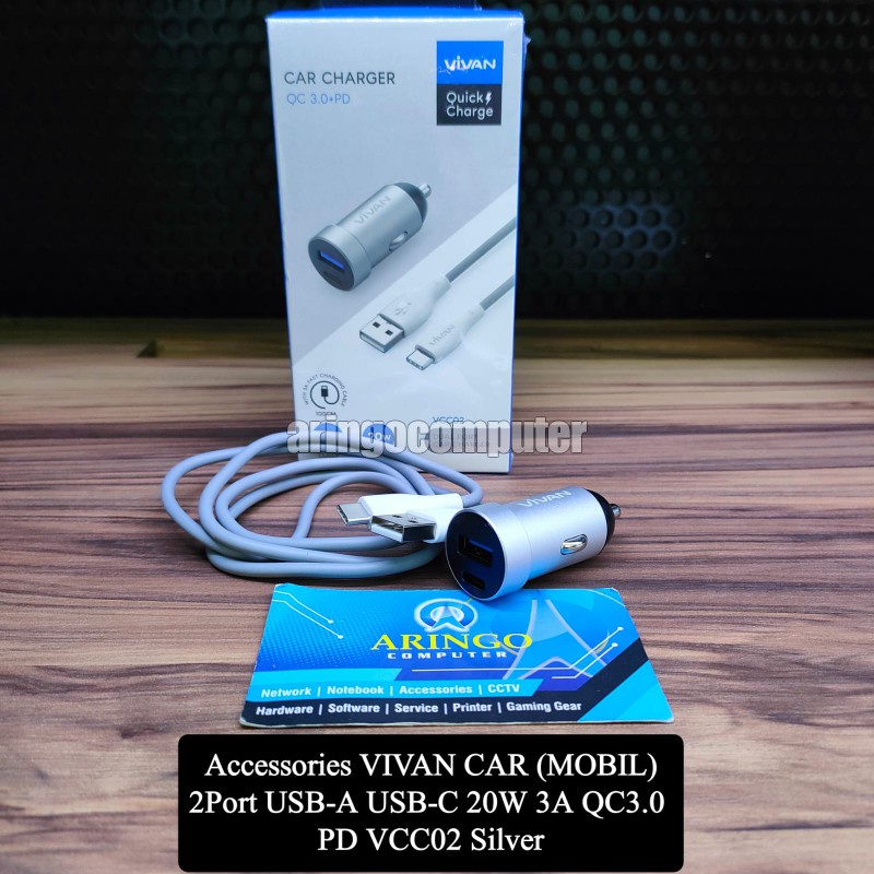 Accessories VIVAN CAR (MOBIL) 2Port USB-A USB-C 20W 3A QC3.0 PD VCC02 Silver