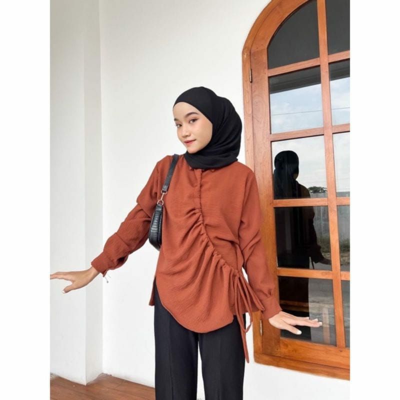 Anola blouse wanita premium serut depan