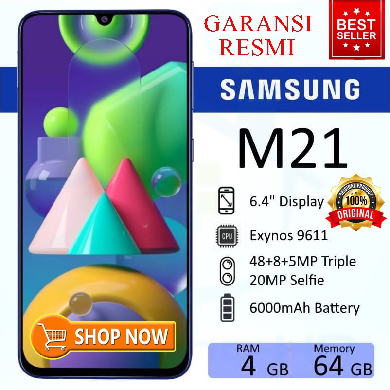 HANDPHONE SAMSUNG GALAXY M21 4/64 GB GARANSI RESMI SEIN HP