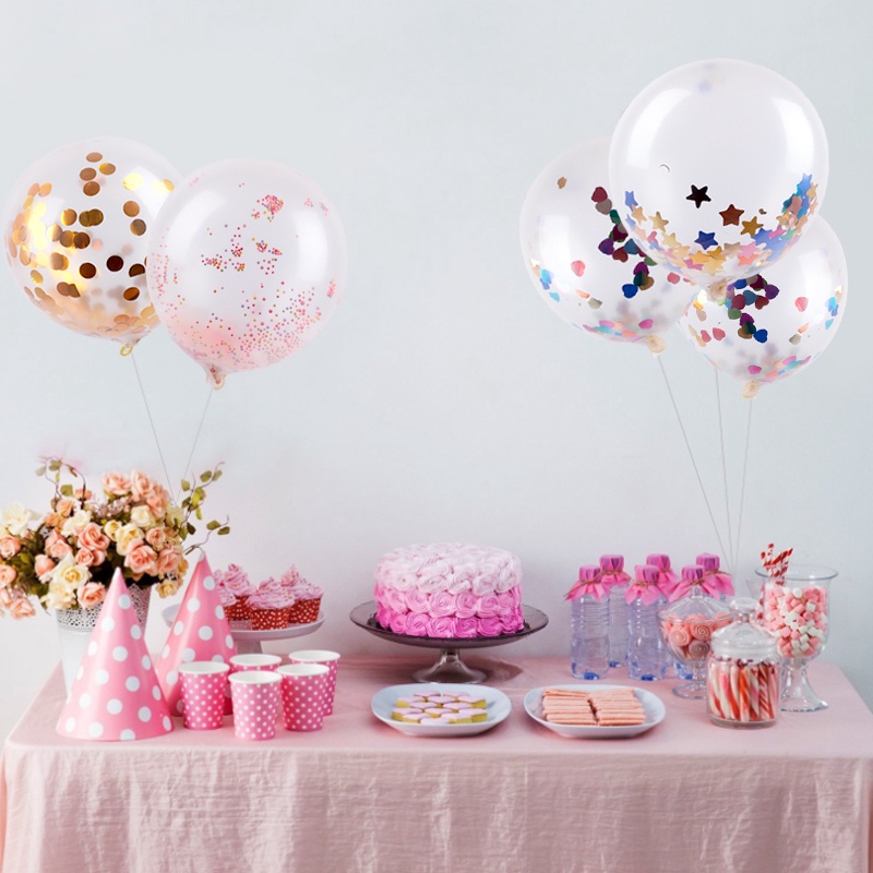 5 Pcs / set Balon Confetti Bahan Lateks Transparan Glitter Sequins Bentuk Hati Untuk Dekorasi Pesta Ulang Tahun