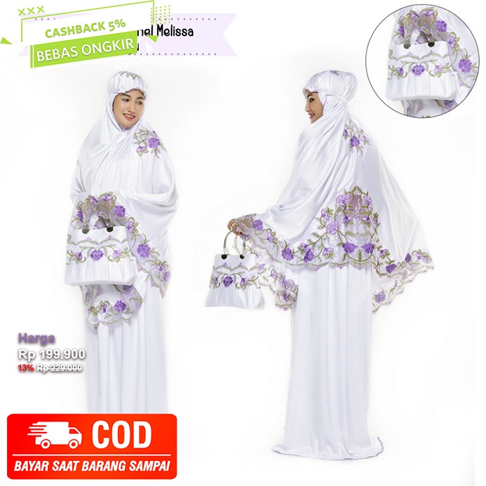 Mukena Dewasa Behel Melisa Satin Velvet Adem Bordir Bonus Tas Cantik - Ungu