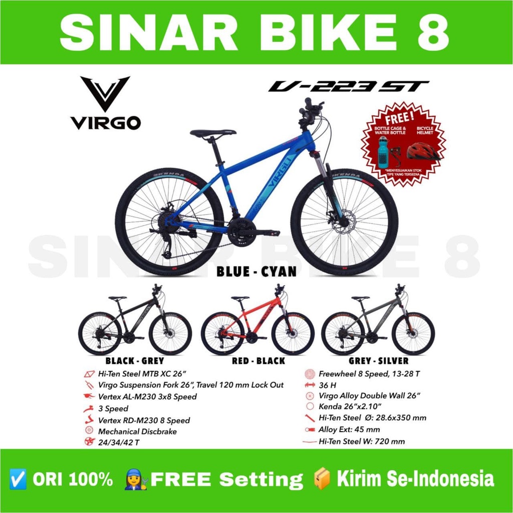Sepeda Gunung MTB Ukuran 26 Inch VIRGO V 223 ST 24 Speed Rem Cakram Lock Out