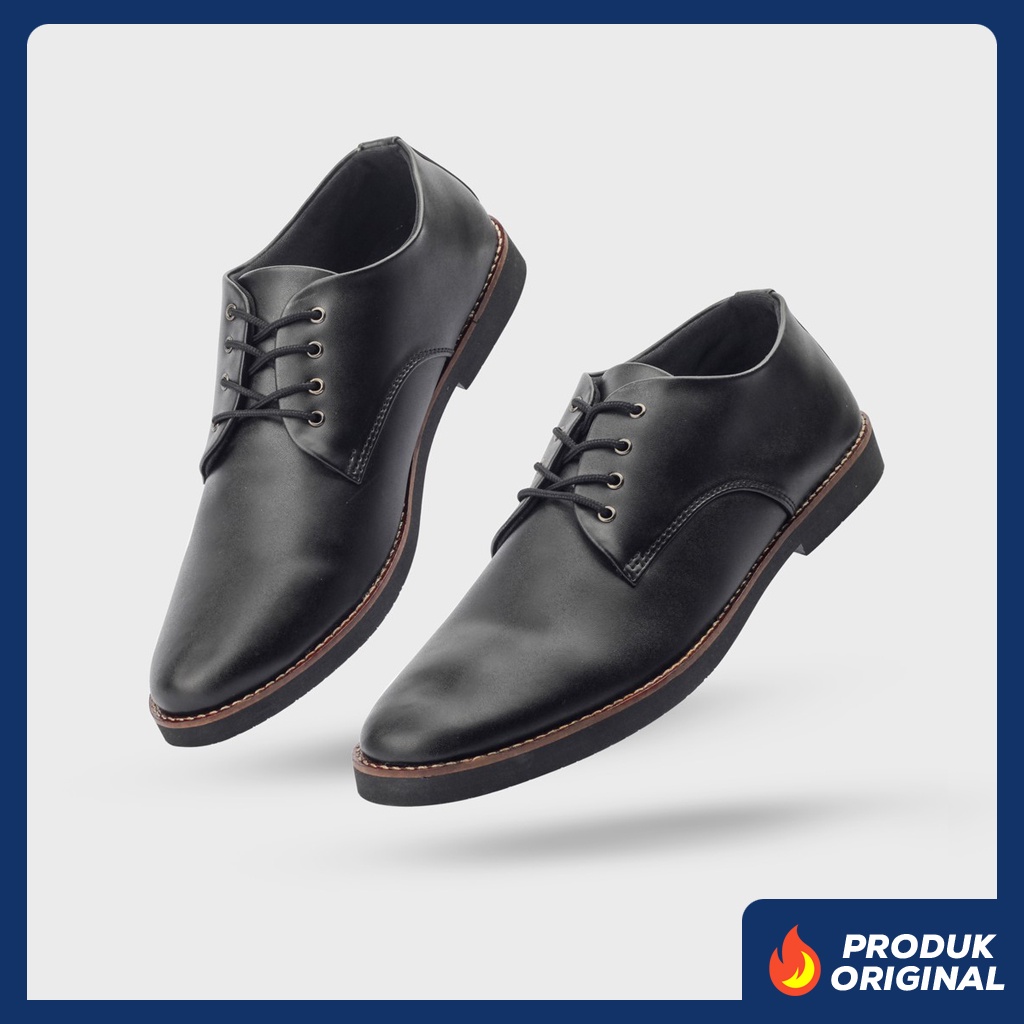 FUERTE BLACK ORIGINAL x GIANT FLAMES Sepatu Formal Hitam Tali Pria Pantofel Kerja Kantor Dinas Resmi Guru PNS Kantoran Pesta Undangan Wedding Kondangan Nikah Wisuda Derby Oxford Semi Kulit Premium Footwear Big Size Jumbo Ukuran Besar 44 45 Keren Kekinian