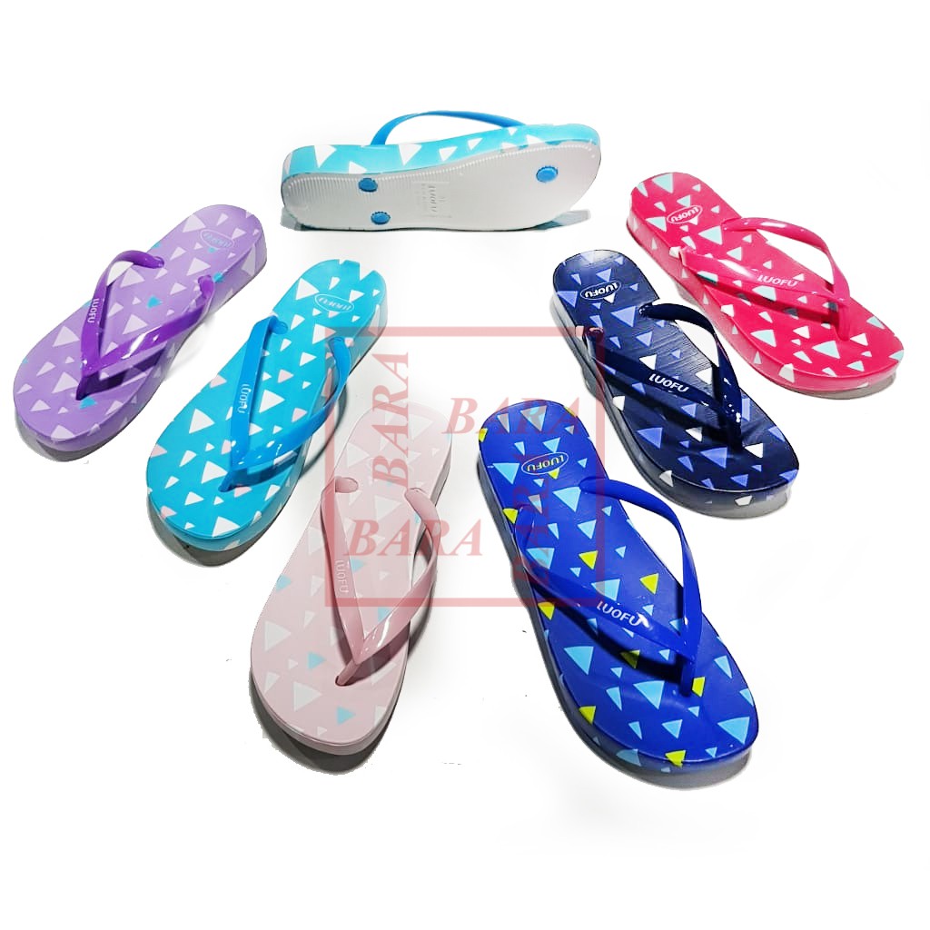 Luofu Sandal Jepit Jelly Wanita Motif Segitiga E7140-T