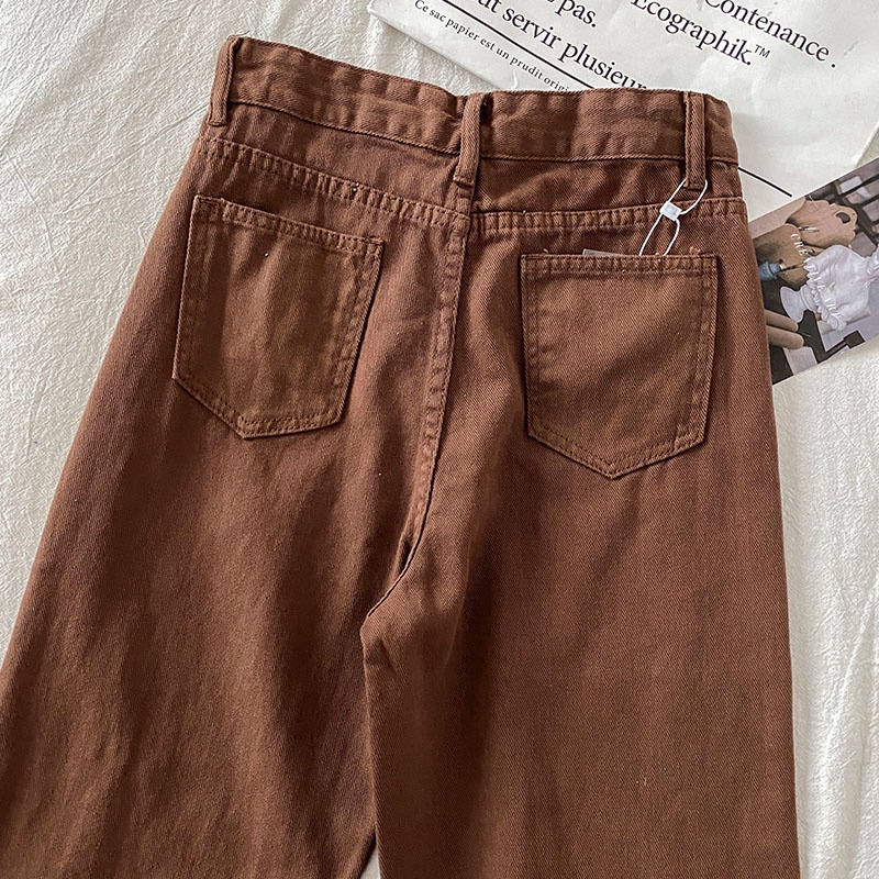 Coklat Korean New Celana Kulot Jeans Highwaist Wanita Loose（realpict）