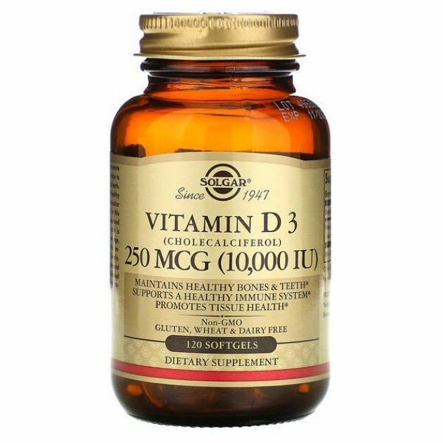 Solgar Vitamin D3 Cholecalciferol 250 mcg 10000 IU 120 Softgels