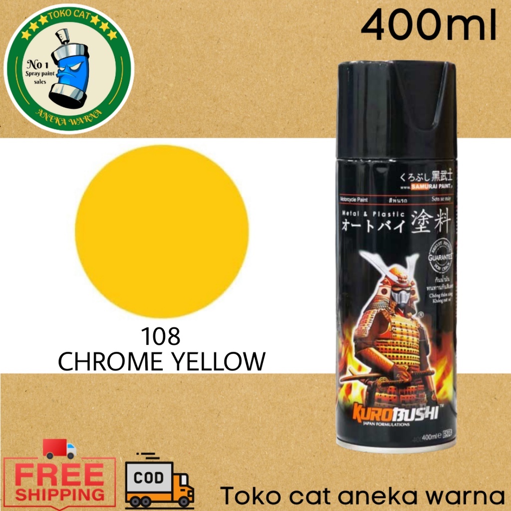 SAMURAI PAINT 108 CHROME YELLOW KUNING 400ml CAT SEMPROT SPRAY PAINT PILOK PILOX