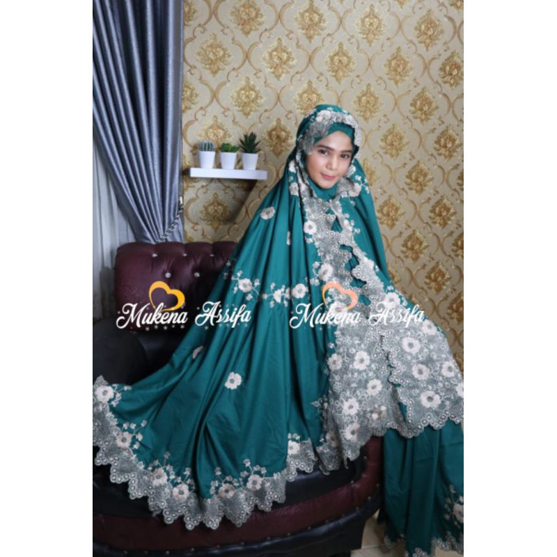 mukena maharani hijau botol bordir padang bukittinggi