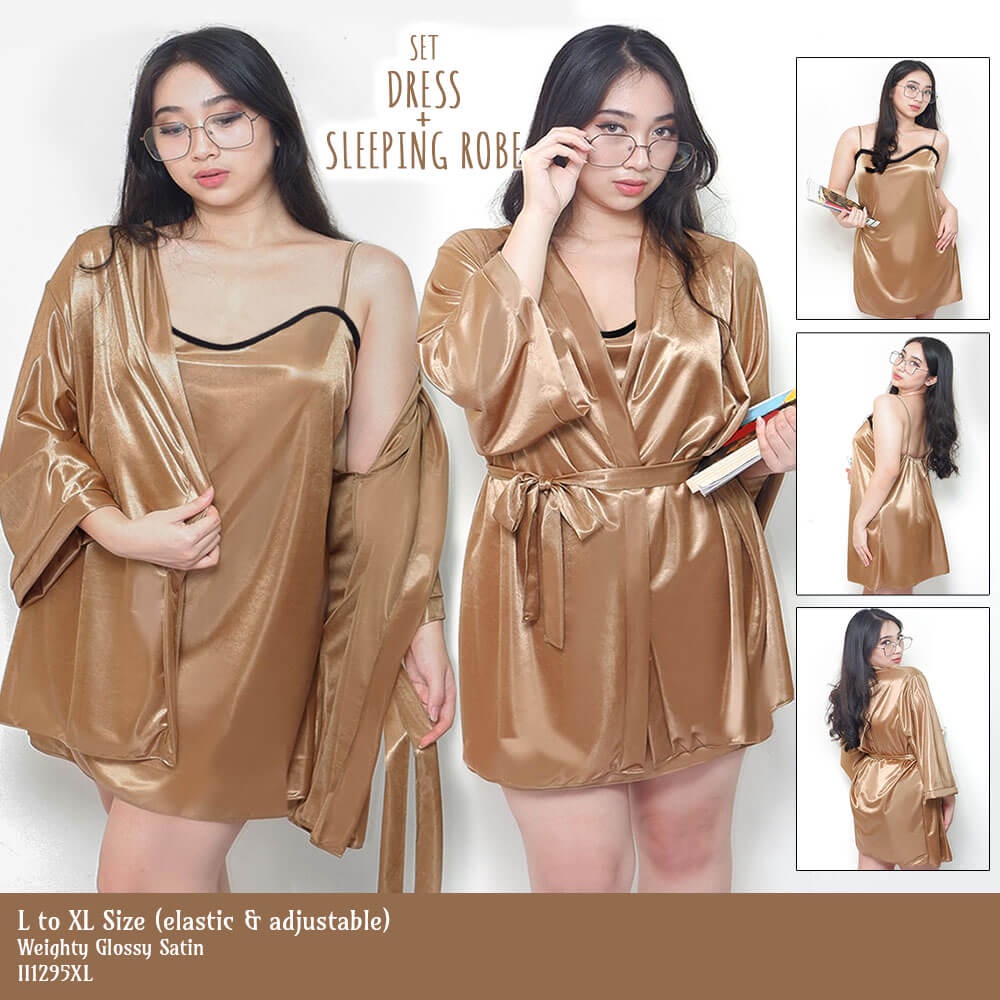 FOLVA kimono set baju tidur satin 1295GSET_XL gold big size jumbo