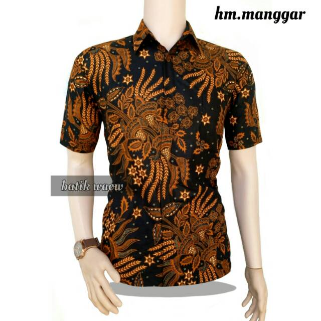 Risna Batik HRB026 kenongo Kemeja Hem pendek padi pekalongan M L XL MURAH KEREN bati pria wajik biru