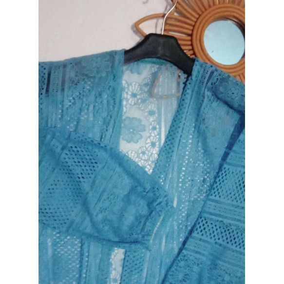 Outer Cardigan Brukat Lengan Balon || Kardigan Burkat Premium || Outer Brokat-biru wardah