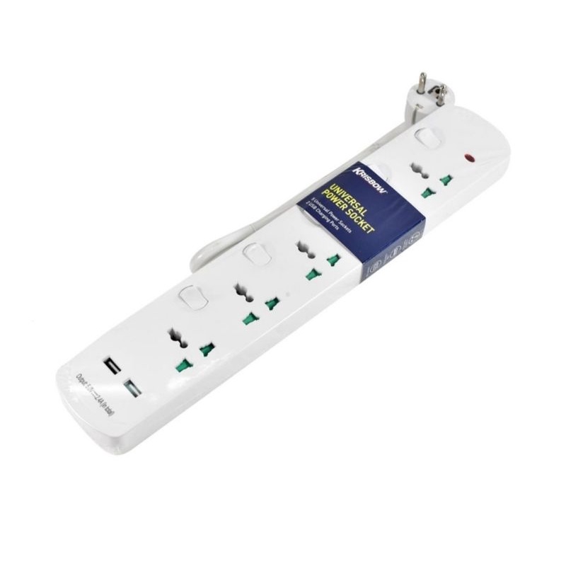 Krisbow 10410172 Multi Socket 5 Outlet Universal + USB W/Switch Putih 3.520W