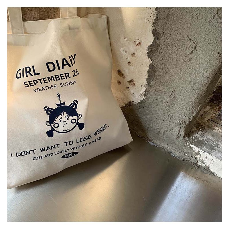 TC-07 tas canvas tote bag wanita import korea jepang besar girl diary