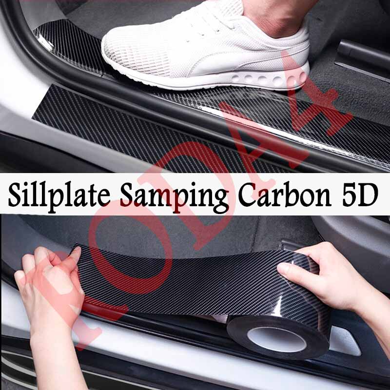 Sillplate Samping Mobil Carbon Sticker 5D Tape Silicon 5 Meter 9CM