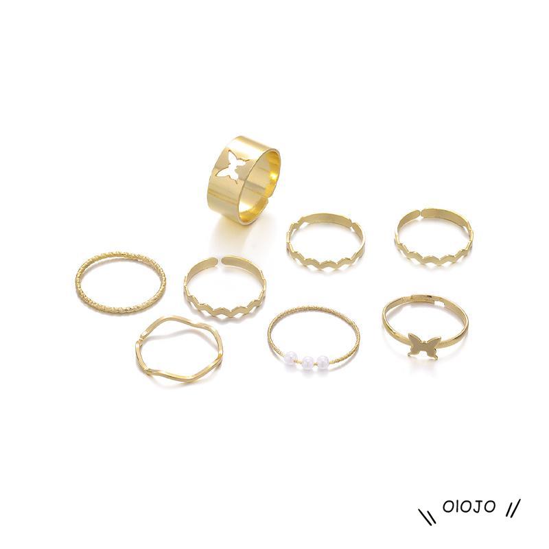 8pcs Cincin Terbuka Adjustable Desain Kupu-Kupu Hollow Out Untuk Wanita - ol2