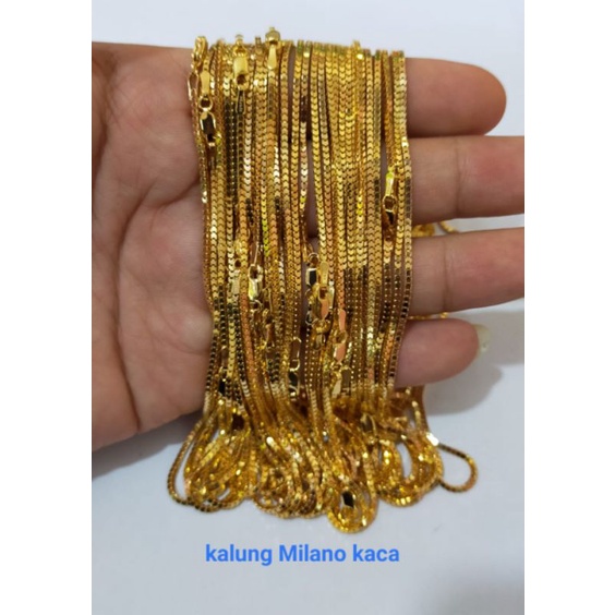 Kalung Milano Kaca, Perak 925, Sepuh Emas Kuning