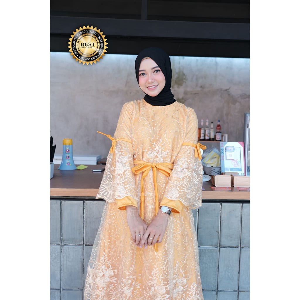 Dress Terbaru Gamis Burkat Tille Mutiara/ Gamis Maxi Brokat Pevita 2022 REALPICT/ Gamis Pesta  Bruka