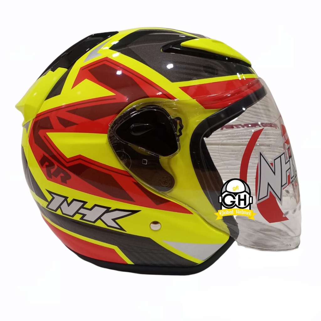 HELM NHK R6 MOTIF STARCO YELLOW FLO RED HALF FACE NHK R6 MOTIF