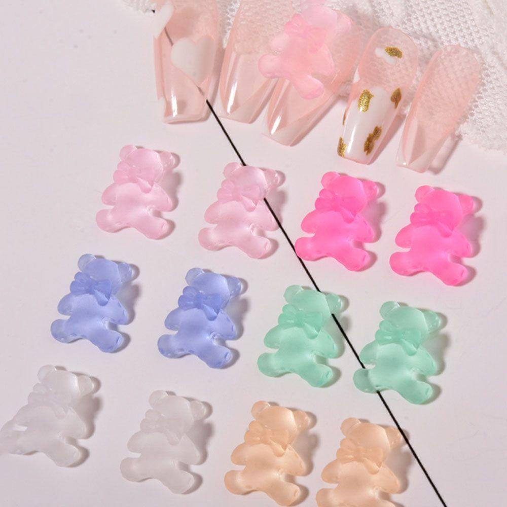 AUGUSTINA Augustina Bear Nail Art Dekorasi Lucu Resin Aurora Candy Bow Tie Bear Kristal DIY Ornamen