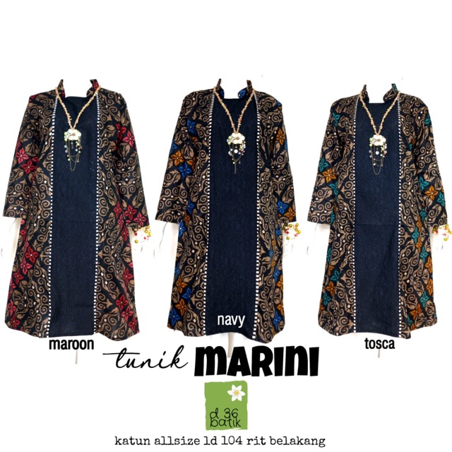 Tunik Marini Batik Cantik Kombinasi Sogan Baju Wanita Kantor