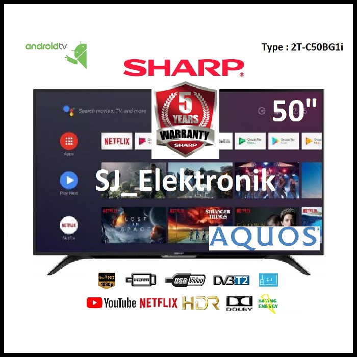 (KHUSUS LUAR KOTA) LED TV Sharp 50 Inch 2T-C50BG1i / 50BG1 FullHD AndroidTV 9.0