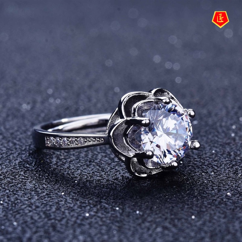 [Ready Stock]Pt950 Inlaid Moissanite Flower Ring Elegant