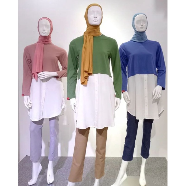 DAUKY FASHION HIJAB ATASAN TUNIK COMBED RUFFLES MIX RAYON POLOS KOLEKSI TERBARU