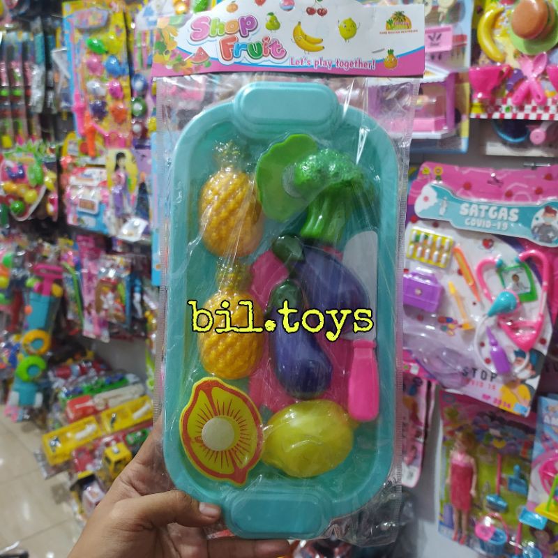 BUAH DAN SAYUR POTONG MAINAN ANAK DILENGKAPI PENAMPAN