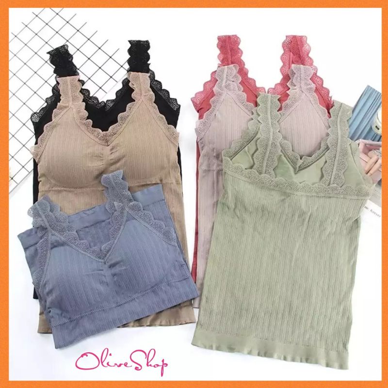 OliveShop ❤️ Kamisol Camisole TankTop Renda Lace Dalaman Inner Tanktop Kutung Rajut Chun Chun