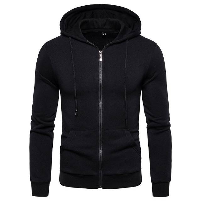 Jaket pria hoodie zipper slimfit polos