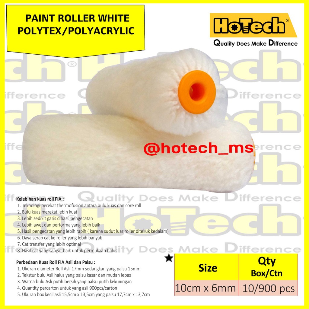 

Kuas Roll 4" | Kuas Roll Cat Kapal | Paint Roller White Polytex/Polyarcylic 4" FIA (ASLI)