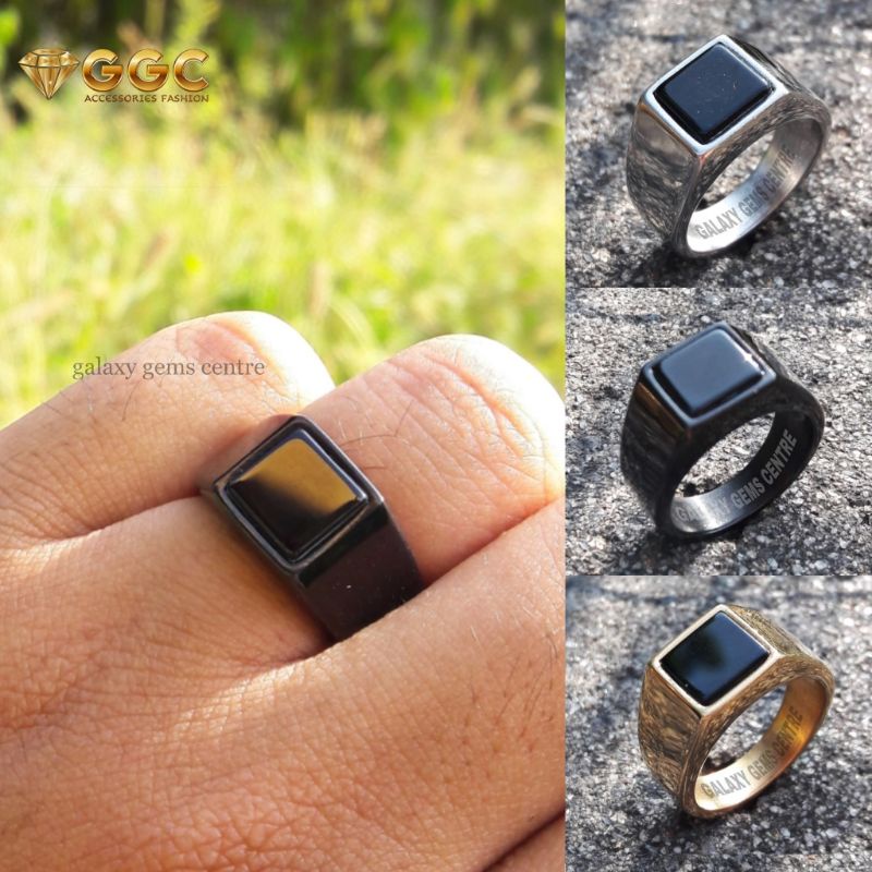 Cincin Pria Kerren Batu Black Onyx Kotak