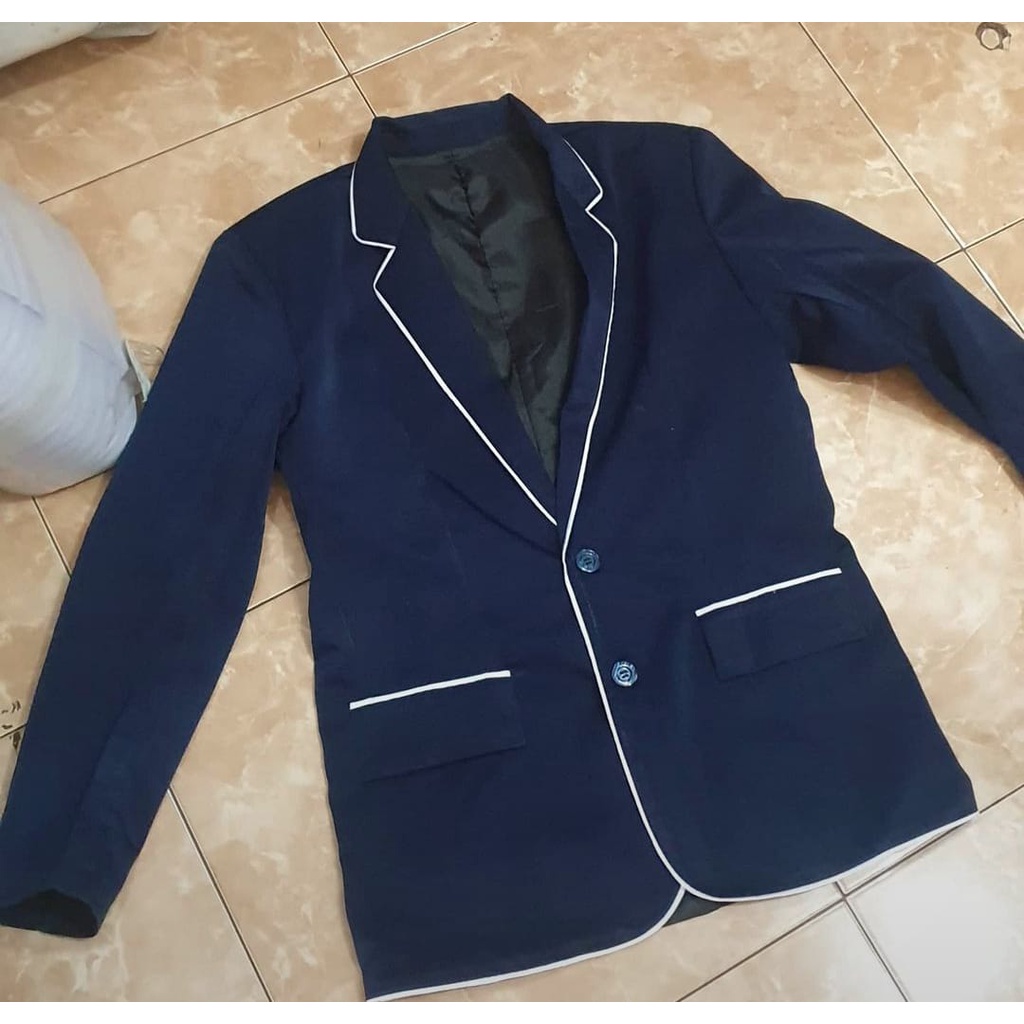 (BIG PROMO) Blazer Jas Almamater navy biru dongker lis putih / JAS OSIS / BLAZER Full Puring / Jas Mahasiswa warna navy bisa tambah bordir / jas osis blazer pesantren / almamater list putih