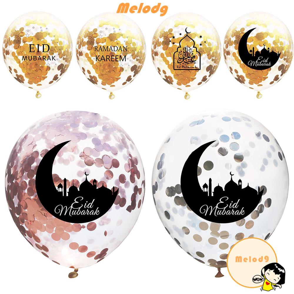 Melodg 5pcs Balon Confetti Motif Huruf Eid Mubarak Untuk 