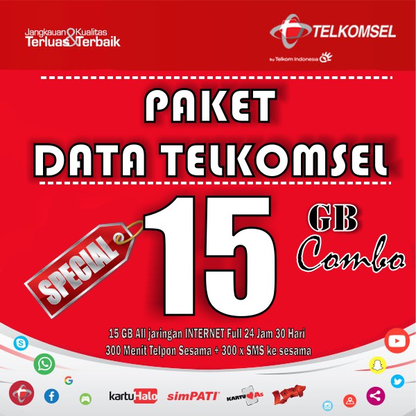 PAKET DATA TELKOMSEL MURAH SPESIAL COMBO 15GB combo 300 menit + 400 sms sesama tsel