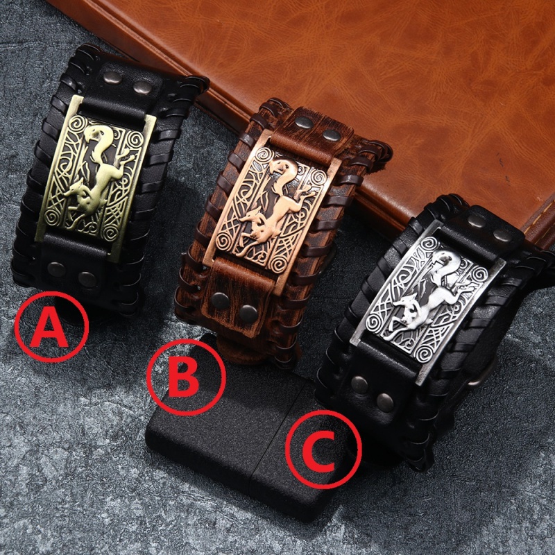 [Z H Perhiasan] Hip Hop Rock Retro Pria Fashion Viking Fox Amulet Gelang Pesta Perhiasan Aksesoris