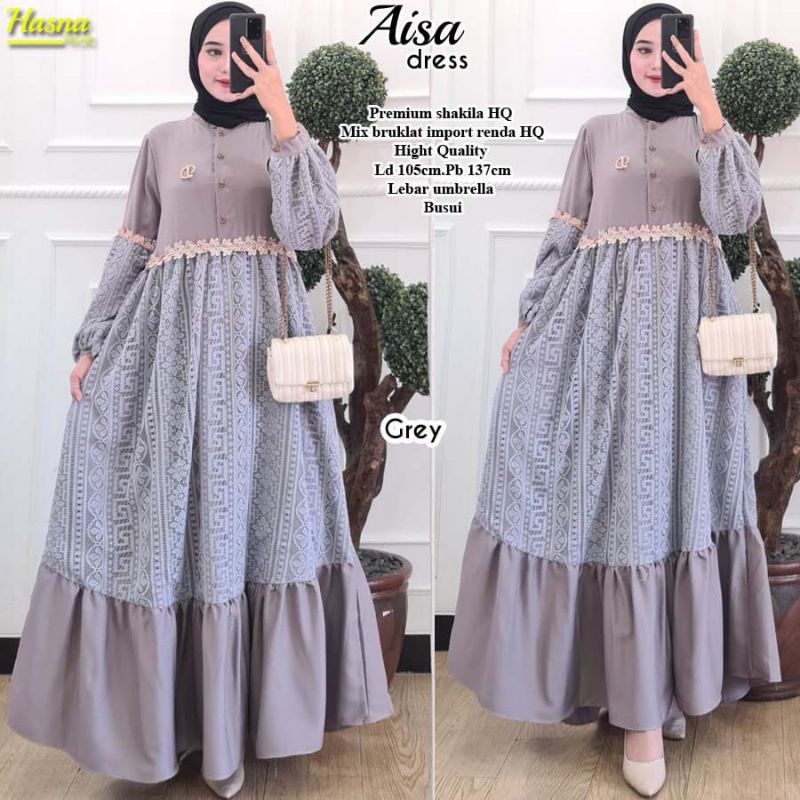 DRESS ALISA DRESS PREMIUM SHAKILA HQ MIX RENDA BRUKLAT IMPORT RENDA HQ/HIGH QUALITY LD 105CM PB 137C
