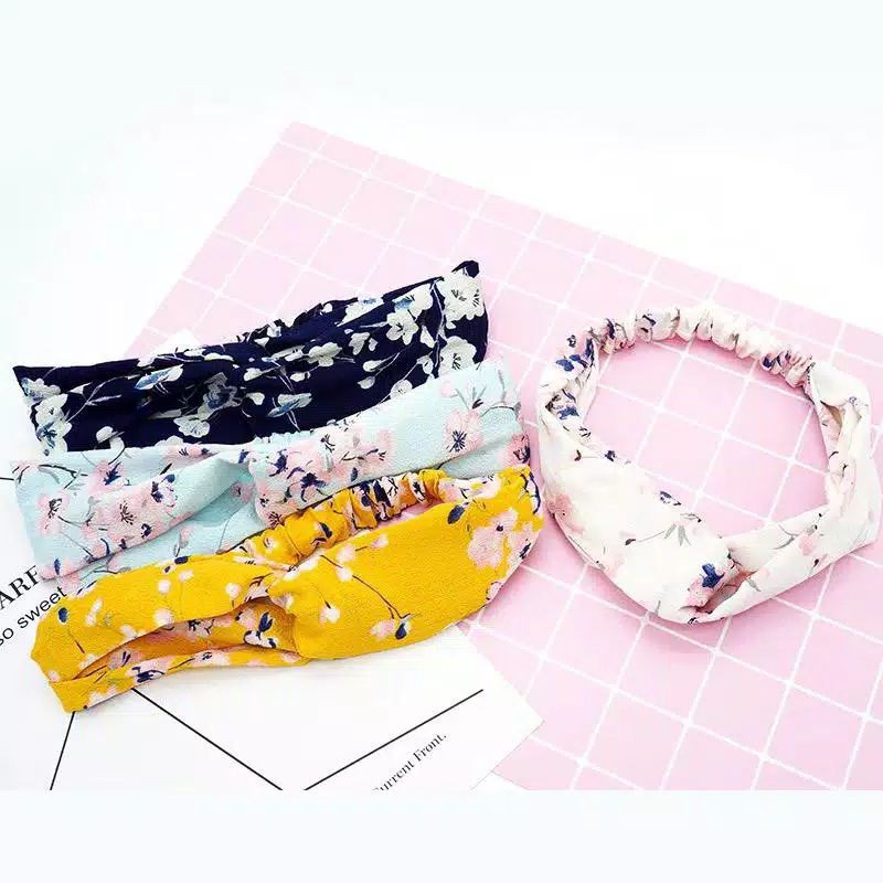 Bandana Bando Korea Floral Pattern Simpul Turban Karet Korean Headband