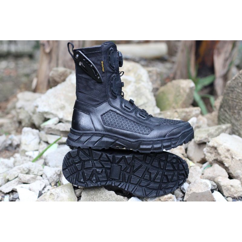 Sepatu Pdl Tali Putar Merk Brotrher Bahan Kulit Sapi dan Kanvas Kordura Anti Air Brotrher Fitgo
