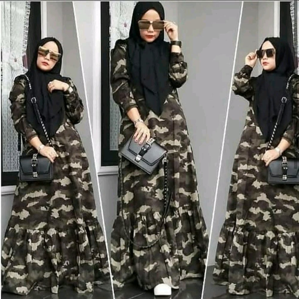 Baju Gamis Muslim Wanita Army Dress