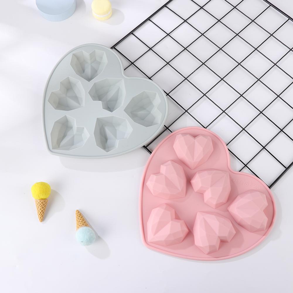 Solighter Berlian Bentuk Hati Cetakan Silikon Pernikahan Valentine Dekorasi Kue Fondant Gula Puding Sabun Baking Pan Mold