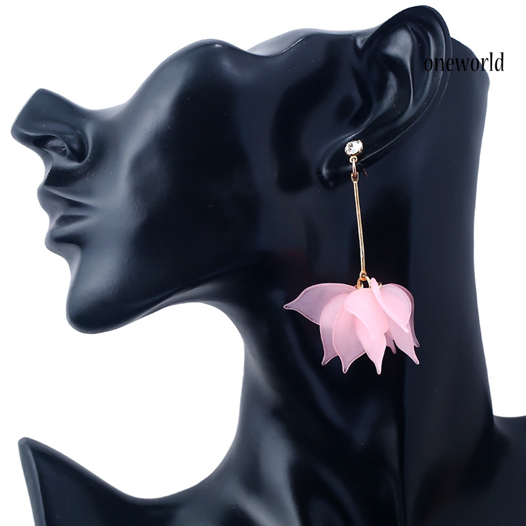 OW@ 1Pair Drop Earrings Flower Petals Pendant Ear Decoration Alloy Women Long Dangle Earrings for Birthday Party