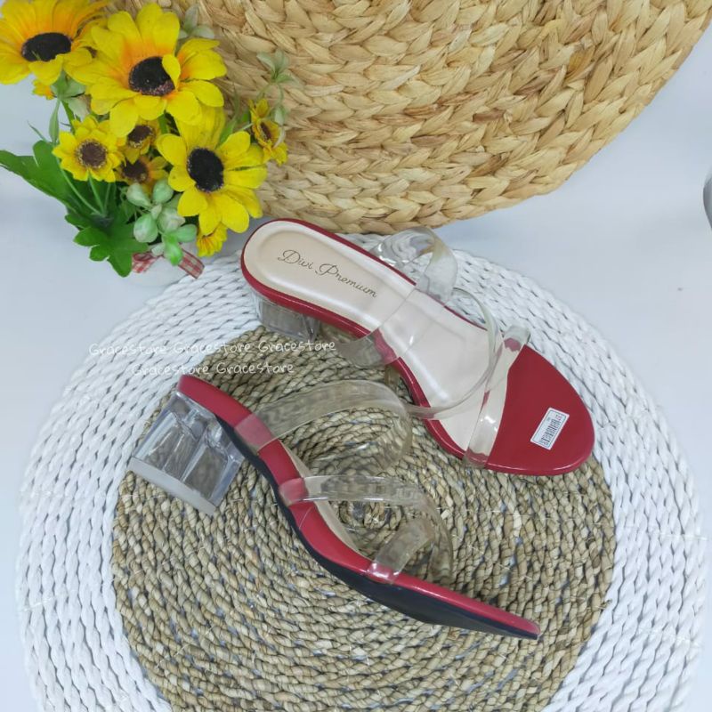 Heels Wanita Hak tahu Sandal ori kualitas premium Sandal andin Hp03 Hak kaca Bening
