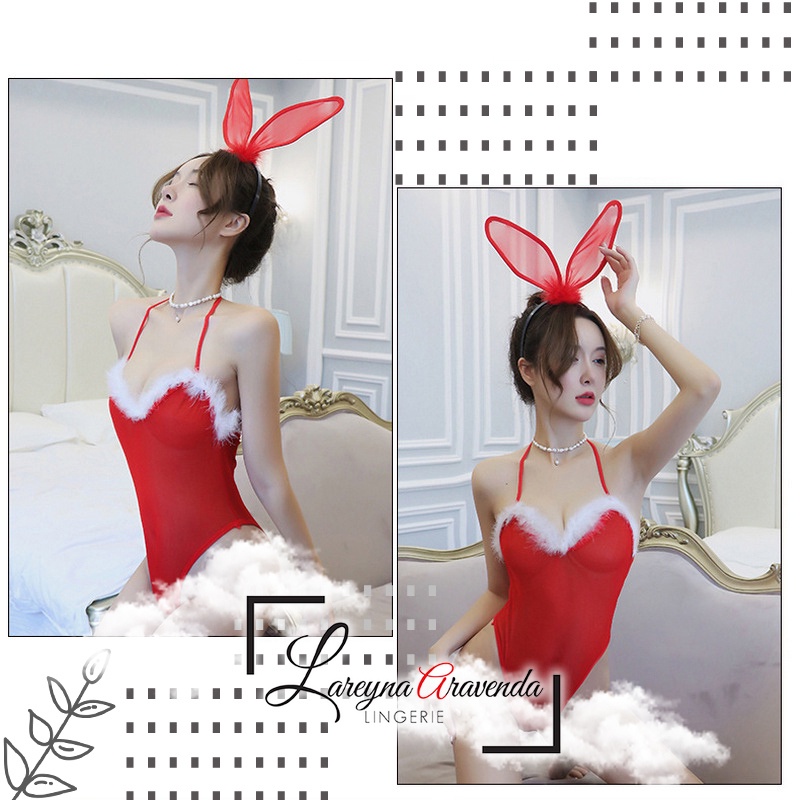 Set Lingerie + Bando Seksi Model Costume Red Bunny LG414