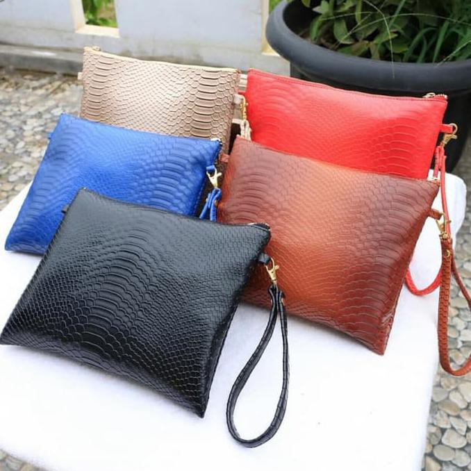 BARANG MURAH FASHION TAS WANITA BRAND MURAH GROSIR CEWE BATAM IMPORT ,CROCO CLUTCH - BIRU FREE
