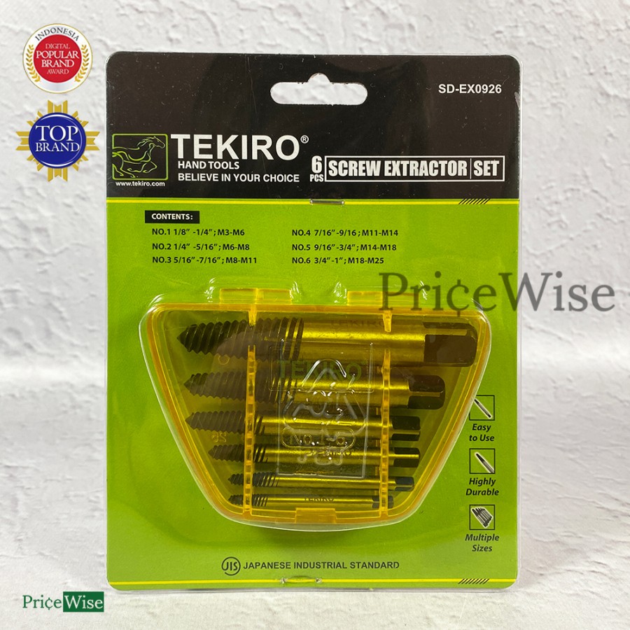 Screw Extractor Set 6pcs Tekiro / Tap Balik / Pembuka Sekrup