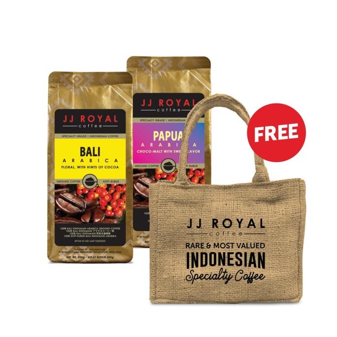 

Bundling JJ Royal Coffee Bali & Papua Arabica Bag 200gr FREE Tas Goni