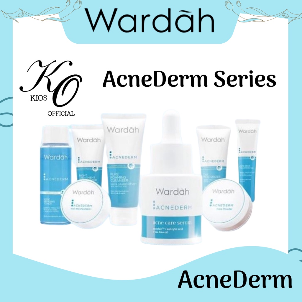 Wardah Acnederm Series | Acne Care Serum | Acne Spot Treatment Gel | Day Moisturizer | Face Powder | Pure Foaming Cleanser | Night Moisturizer | Pore Blackhead Balm | Refining Toner