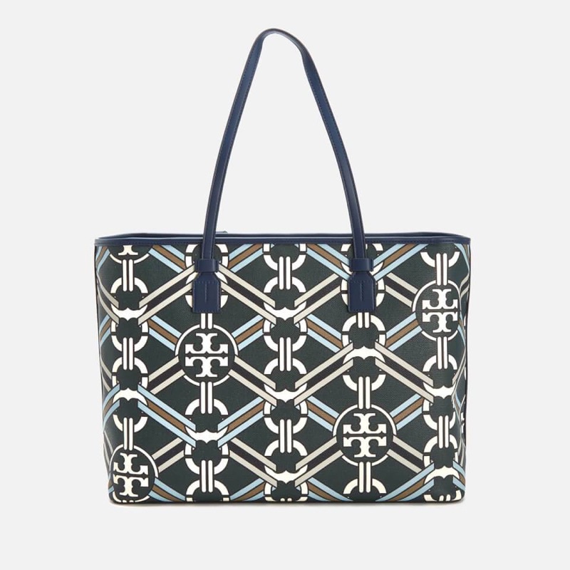 Tory Burch Women’s Gemini Link Canvas Large Geo Print Top - Zip Tote Bag (74659)