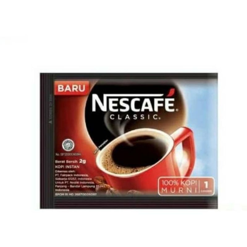 

NESCAFE Classsic Coffee 2g - Kopi Hitam Bubuk Robusta (Tanpa Ampas) Sachet Kecil 2 unt satu gelas.